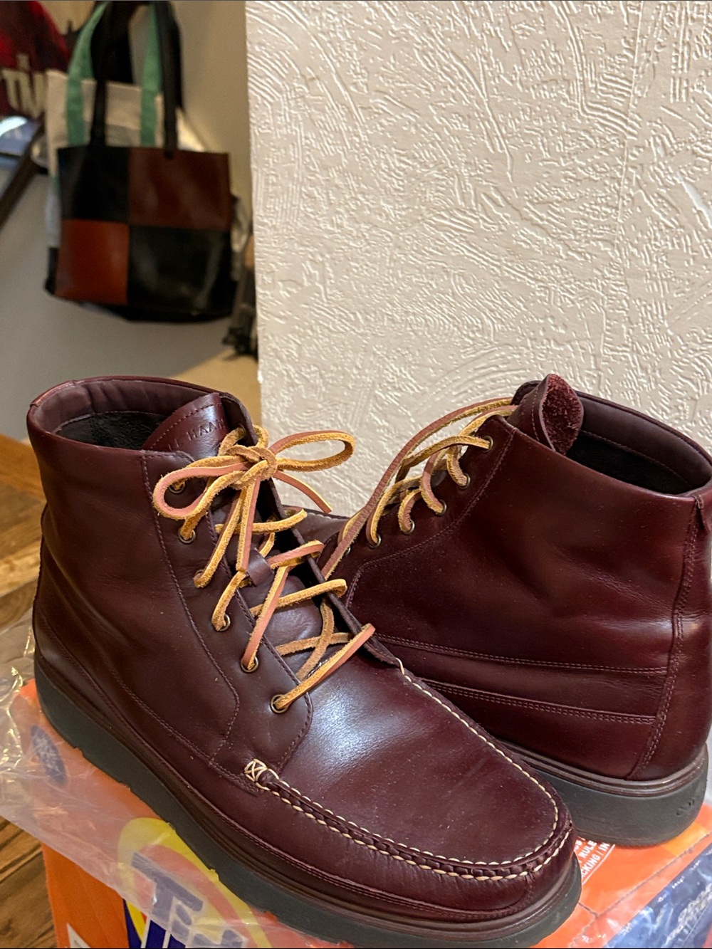 Cole Haan Men's Burgundy Leather Chukka Boots with Tan Laces